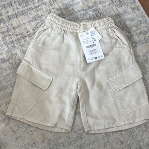 Zara Boys Tan Linen Cargo Shorts size 6 NWT